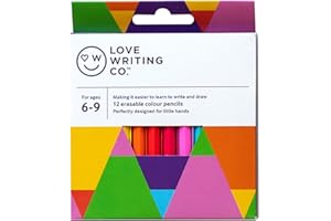 Love Writing Co. Kids Coloring Pencils | Age 6, 7, 8, 9 | Chunky Erasable Colored Pencils | Ergonomic Design for Children's Hands | Foster Learning, Creativity & Pencil Control - 12 Pack
