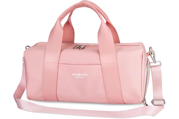 16 Pouces Sac De Sport et de Voyage pour Femmes et Enfants,avec Compartiment À Chaussures Et Poche Imperméable,pour Voyages, Danse, Sportives,Entraînement,Nager(Couleur Rose,40x19x20 cm,15L)