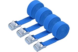 URAQT Pas mocujący, 4 x 250 kg, 2 metry, pas mocujący z grzechotką, szerokość 2 cm, regulowany pasek mocujący z zamkiem zaciskowym, do transportu, transportu, bagażu, na kemping (Niebieski)