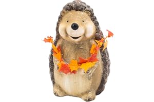 HEITMANN DECO Keramikfigur Igel mit Ahornblatt-Girlande – Herbstdeko in Braun/Orange, 15 cm – Dekofigur für Fenster & Tisch