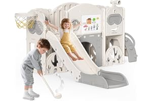 LISCHWERT Toboggan pour enfant 11 en 1 avec motif élan de Noël Toboggan pour tout-petits avec kit de golf, toboggan pour bébé, aire de jeux, pour l'intérieur et l'extérieur