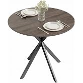 HOMCOM Round Dining Table for 2 People Industrial Style Brown | Small Kitchen Table, Cross Steel Legs, for Dining Room, Livin