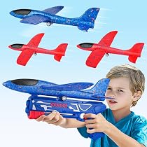 DONGSZQ Aereo Polistirolo con Pistola Catapulta, 4 Pezzi Aereo Giocattolo, Aereo in Schiuma Giocattolo Giochi Giardino Esterno, Aliante Aeroplano Schiuma Giochi Bambini 3-8 anni