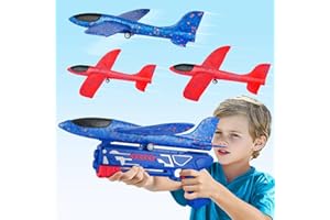 BUOEUIK Aereo Polistirolo con Pistola Catapulta, Aeroplano Giocattolo Schiuma Giochi Bambini Bimbi 3 4 5 6 7 8 9 10 Anni Regalo Natale Compleanno Gioco Giardino Esterno All'aperto Montessori Interattivi