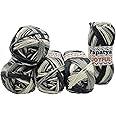 5 x 100 g Knitting Yarn Papatya Joyful Multicoloured with Colour Gradient, 500 g Knitting Wool 20% Wool Content Colourful, Colour Gradient Yarn (Black, Grey, White 14)