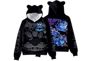 TOPASSION Kpop Demon Hunters Hoodies for Kids Girls Back to School Gift Vintage Y2k Hoodie Outfits Huntrix Huntr/X Cute Derpy Tiger Printed Sweatshirt with Cat Ears Hip Hop Streetwear Cute Oversized Pullover