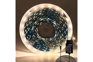 ShineBurky Striscia LED 5 Metri 12V Bianco Caldo, Luci LED Striscia Luminoso 300LEDs SMD5050 Strisce LED Flessibili per Interno Esterno Cucina Hotel Natale Decorazione (con Alimentatore)