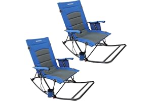 ‎WKFAMOUT WKFAMOUT Übergroßer Schaukelstuhl mit Fußstütze Outdoor Faltbar 2er Set Campingstuhl Gepolsterter Schaukelliege Gartenliege Schwungliege mit Schlossdesign Kissen Aufbewahrungstasche Blau