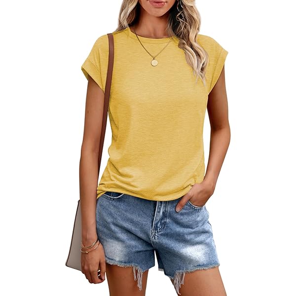 Dames T-shirt zomer korte mouwen bovenstuk ronde hals tank top casual basic tops elegante blouse, oranje, L