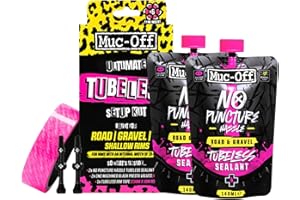 Muc-Off Kit Montage Tubeless - Pour Pneus de Vélo Tubeless Ready - Route/gravier/CX 44 mm - Fond de Jante, Patchs d'étanchéité, Valves Tubeless et Produit Anti-Crevaison Pneu Vélo Inclus