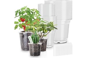 PEYOU 48 Packs 5/4/3.5 Inch Reinforced Clear Nursery Pots with Drainage Hole, Transparent Variety Pack Plastic Plant Pot Seedling Planter Seed Starter Flower 48pcs Labels