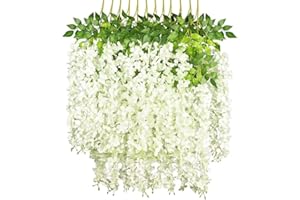 Tifuly 12 Pack Vignes de glycines artificielles, 3,18FT mise à niveau Ratta fausses glycines longue guirlande de mur fleur en soie suspendus pour la décoration de plafond de mariage à la maison(Blanc)