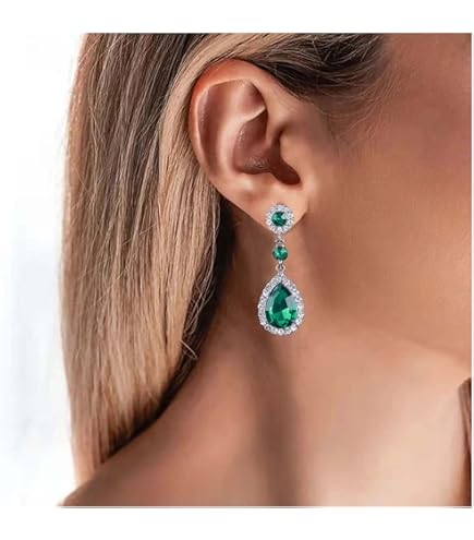 DIAMANTIO 18K Gold Plated Leaf Drop Earrings With Emerald Green Crystal – Statement Elegant Dangle Earrings For Women With Sparkling Cubic Zirconia