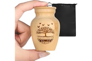 FONYA Small Urns for Human Ashes Keepsake Set of 1, Handcrafted Bamboo, Mini Cremation Keepsake Urn for Funeral Memorial or Home Decorative, 2"W x 3"H