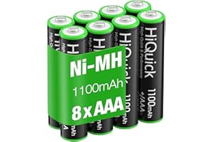 HiQuick 8 x AAA Rechargeable Batteries, Rechargeable 1100mAh Battery, Ni-MH Recycle High Capacity Performance, Pack of 8