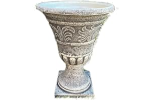 Darthome Stone Effect Urn Planter Plastic Round Tall Outdoor Garden Pot Stand Large 55cm