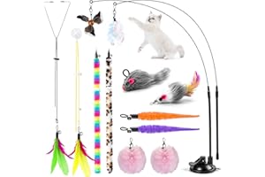 SeaMorn Intérieur Jouet Chat Interactif,12 Pièces Jouet à Plumes pour,Jouet Canne à Pêche pour Chat avec Ventouse