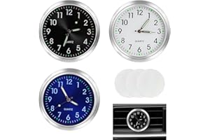 ZESCYHA Lot de 3 Horloge Voiture Tableau de Bord, Horloges de Voiture à Quartz, Horloge à Évent avec Aiguilles Lumineuses, Boîtier en Alliage, Avec Ruban Adhésif Double Face, Compatible Voitures Motos Bateaux