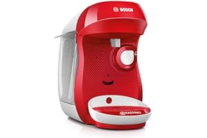 Bosch Machine à Café Tassimo Happy, tas1006, plus de 40 boissons chaudes, OneTouch, cafétière à dosette, format compact, Intellibrew, rouge & blanc