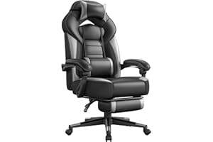 SONGMICS Sedia Gaming, Sedia Ufficio Scrivania, Ergonomico, con Poggiapiedi, Poggiatesta Regolabile, Cuscino Lombare, Portata 150 kg, Grigio e Nero OBG77BG