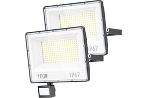 YIQIBRO Security Lights Outdoor Motion Sensor 100W 2 Pack - 10000LM LED Security Lights with Motion Sensor Mains Powered IP67 Waterproof, 7000K PIR Floodlight for Garden/Yard/Patio