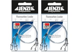 BLNTACKLE76 Set: 4 Stück Fluoro-Carbon-Vorfach mit Wirbel und knotenlos Verbinder von Jenzi, 9, 11, 17, 24 & 27Kg, Länge 30 cm + Petri Heil! Aufkleber