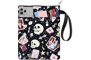 craspire 11 x 8.6 Pouces Housse de Couverture de Livre crâne Carte Squelette Ange étoiles Tissu Portable Lavable Sac de Protection broché Zip Extra avec Poche pour Amateur de Livre camarade de Classe