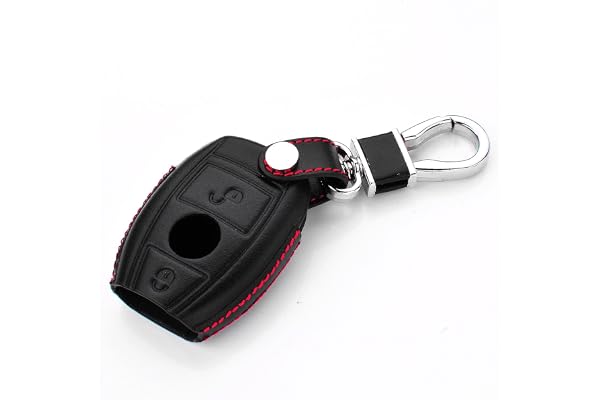 M.JVisun Véritable Cuir Clef Coque Porte-clés pour Mercedes-Benz Classe A B Classe C E S G M V CLA CLS GLA GLC GLE GLK GL GLS SL SLK SLC Viano pour Metris Clé de Voiture - Cuir - Noir - 2 Bouton
