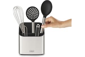 Joseph Joseph Surface, Portautensilios de acero inoxidable para Utensilios y Gadgets, gran capacidad, patas antideslizantes y divisores, a prueba de huellas dactilares, Gris