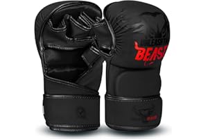 BEAST RAGE MMA Gants pour Hommes et Femmes, Support de Poignet Ajustable, Paume Ouverte, Gants d'arts Martiaux pour Muay Thai, Combat en Cage, Taekwondo