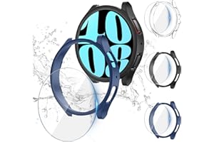[3+3Pack] Kamita Case Compatible with Samsung Galaxy Watch 6 40mm with Screen Protector, 3 Tempered Glass Protective Film+3 Hard PC Bumper Cases Cover for Galaxy Watch6 Accessory (Clear+Black+Blue)