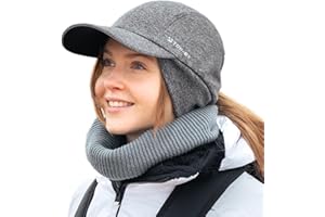 TOP-EX M/L/XL Water-Repellent Winter Baseball Cap with Ear Flap for Women Running Beanie Hat with Ponytail Hole Reflective Warm Fleece Lining Hat