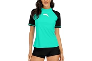 Halcurt UV Shirt Damen Kurzarm Rash Guard UPF 50+ Schwimmshirt Schnell Trocknender Badeshirt S-XXL