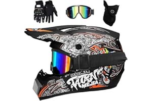 KHBTFNB Gioventù Bambini MTB Casco da Motocross, con Occhiali Guanti Maschera, Integrale Fuori Strada Corse Moto MX ATV Scooter Casco, Sport Estremi Discesa Enduro Quad Bici da Cross Caschi