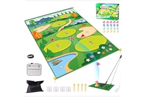 CLEMAS Tapis d'entraînement de golf et de fléchettes - Tapis d'entraînement d'intérieur et d'extérieur pour adultes, famille et enfants - Équipement de jeu de bâton - Jeu de golf dans le jardin (club inclus)