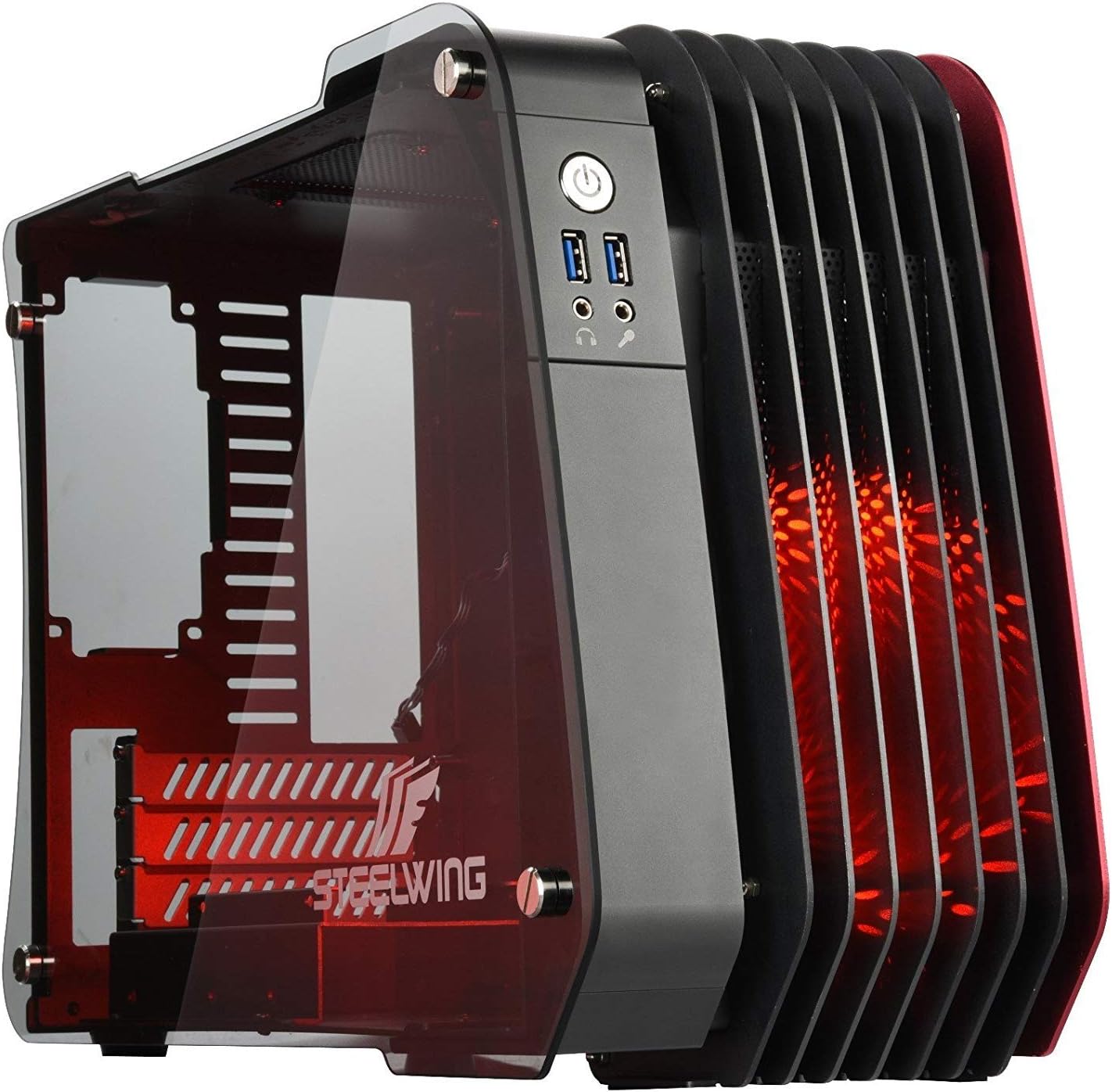 Enermax STEELWING Red Tempered Glass Micro ATX Aluminum Computer Case with Patented Circular-Type LED Fan, ECB2010R