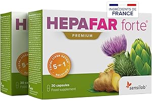 Hepafar Forte Premium Detox, Chardon-Marie, Artichaut, Complexe de Pissenlit, 60 gélules, Vitamine E, Phospholipides, Sensilab
