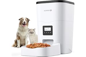 AONBOY Distributore Automatico Cibo Gatti, Dispenser Cibo Gatti con Funzione Timer, Coperchio Scorrevole, 1-4 Pasti al Giorno, Registrazione Vocale 10S, Adatta per Animali di Piccola e Media Taglia
