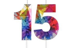 HONGPLUS Colorful Graffiti Number 15 Candle, 15 Birthday Candle, Colorful Happy 15 Birthday Candles for Cake, Colorful Cake Topper Decorations for Boys Girls Colorful Sweet 15 Birthday Party Decorations