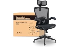 ‎FLEXISPOT FLEXISPOT OC3 PRO Ergonomischer Bürostuhl mit 3D-Kopfstütze, höhenverstellbarer Rückenlehne, hochklappbaren PU-Armlehnen, Atmungsaktivem Mesh-Sitz, bis 180 kg belastbar (Schwarz)