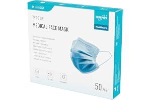 EUROPAPA® Blå medicinsk typ IIR standard EN14683 TÜV CE-certifierade munskydd OP-masker 3-lagers munskydd ansiktsmask engångsmask BFE ≥ 98%, 1 låda (50 stycken)