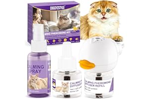 DOGGYZSTYLE Cat Calming Pheromone Diffuser and Spray,Juego de difusor de feromonas para gatos,spray calmante para gatos,alivia el estrés por ansiedad,reduce las peleas y los arañazos (1 recarga+1 pulverizador)