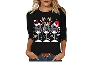 DaPongZhi Christmas Jumpers for Women UK 3/4 Sleeve Xmas Tree Printed Sweatshirt Casual Crewneck Pullover Loose Christmas Blouse Tunic T Shirt Ladies Xmas Sweatshirts Holiday Clothes