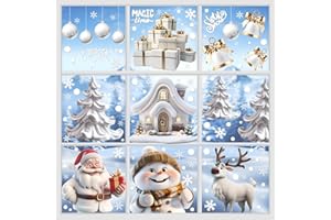KUPITM6 9 Sheets Christmas Window Stickers, 230 Pcs Xmas Window Decorations with Santa Claus Reindeer Snowman, Snowflake Window Stickers for Christmas Window Display and Home Decor