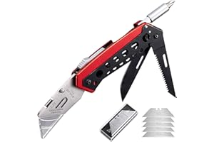 BEEK Cutter Profesional, Navaja de Bolsillo, Cuchillo Plegable con Clip, Multiusos de Mango Metálico, Multitool Para Trabajos de Corte, Manualidades y Bricolaje,Incluye 5 SK5 Hojas Extra
