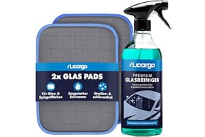 ‎LICARGO LICARGO® Scheiben Set Pads - 2X Glas & Scheiben Pads + Glasreiniger (750ml) - für streifenfreie Scheiben - kraftvoller Auto Scheibenreiniger innen und außen (Scheiben Set Pads)