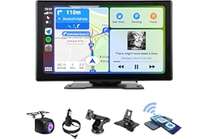 plimpton 9 Pollici Touchscreen Autoradio con Carplay Wireless Andriod Auto, Schermo per Auto con Telecamera Retromarcia, BT, AUX, Mirror Link, Navigatore GPS, Assistente Vocale, L2P