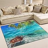 Use7 Teppich für Wohnzimmer, Schlafzimmer, tropischer Strand, Meeresschildkröte, Palme, Landschaft, Natur, 160 cm x 122 cm