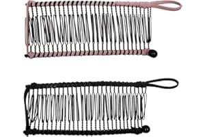 Androxeda 2 pezzi di clip per capelli vintage, Accessorio per capelli naturalmente ricci e ondulati, estensibile, 30 denti a pettine a banana (nero/rosa)