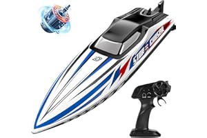 DEERC Schnelles bürstenloses RC-Boot, 30+ mph 3S ferngesteuertes Rennboot mit Metall-Servo & LED-Beleuchtung, 2,4 GHz Speedboot für Erwachsene, Sommer Poolspielzeug Geschenk